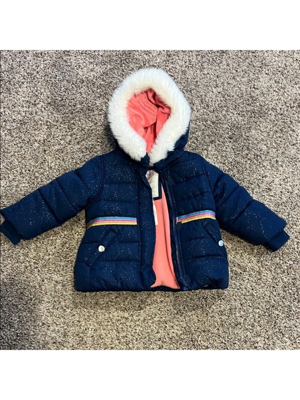 Carter's Navy Winter Jacket with Pink Fleece Interior